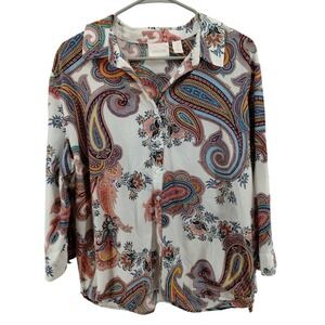 Chicos Silk Blend Button Up Shirt Women Size 3 Paisley Print XL‎ 16